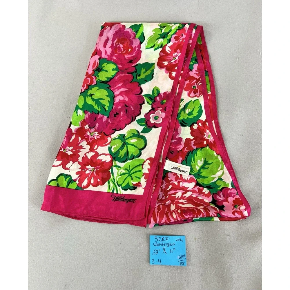 Vintage Rose 100% Silk Scarf Rectangle by Worthington Y2K‎ 52